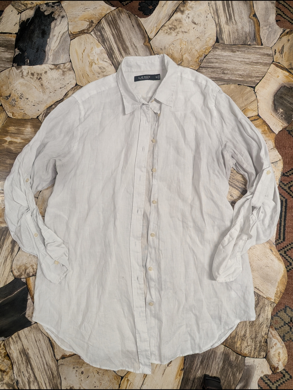 Lauren By Ralph Lauren White Linen Button-Up Shirt for Women